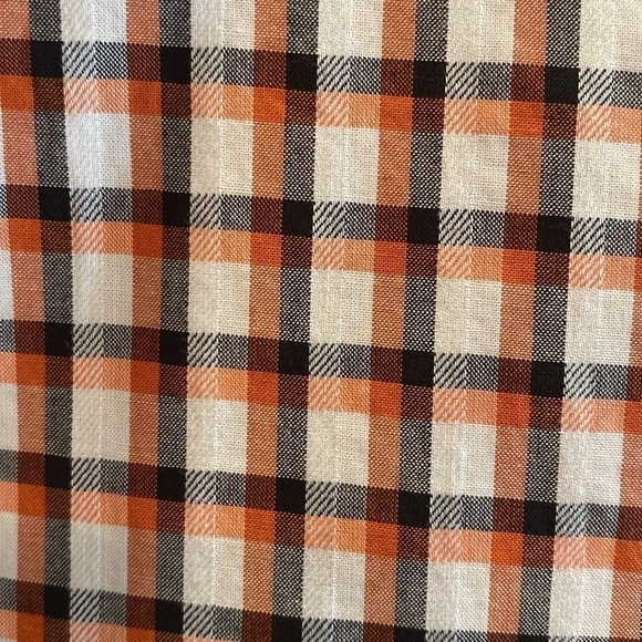 Express Fitted Button Down Dress Shirt Orange Gray White Plaid Size Medium - Picture 4 of 6